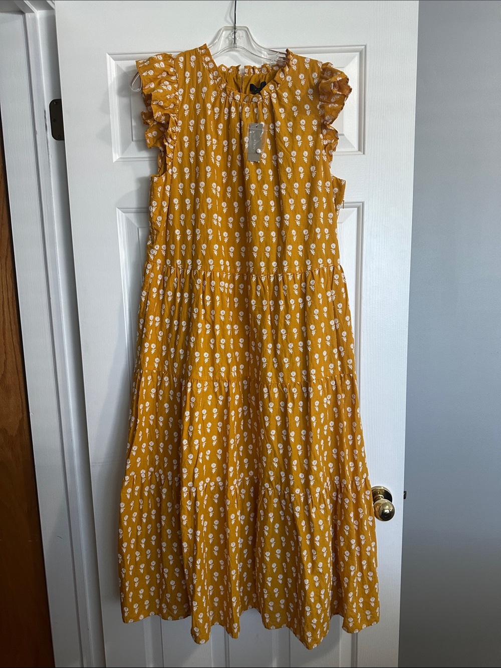 NWT J Crew Mustard Yellow Embroidered Floral Dress size L.  Pretty!
